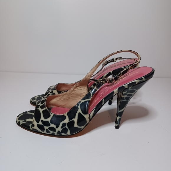 Kate Spade Open Toe Strappy D'orsey Giraffe Leather Print Heels Size 10B see pic - Picture 2 of 9